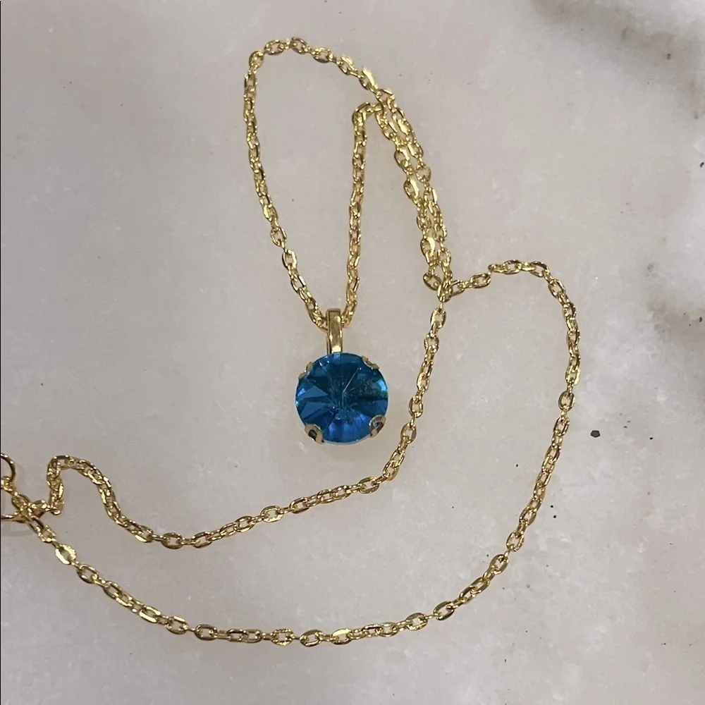 Aquamarine Blue Glass Rhinestone Pendant Necklace